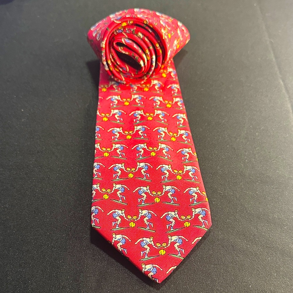 Ben Silver of London Red Silk Tie with Sports Design.